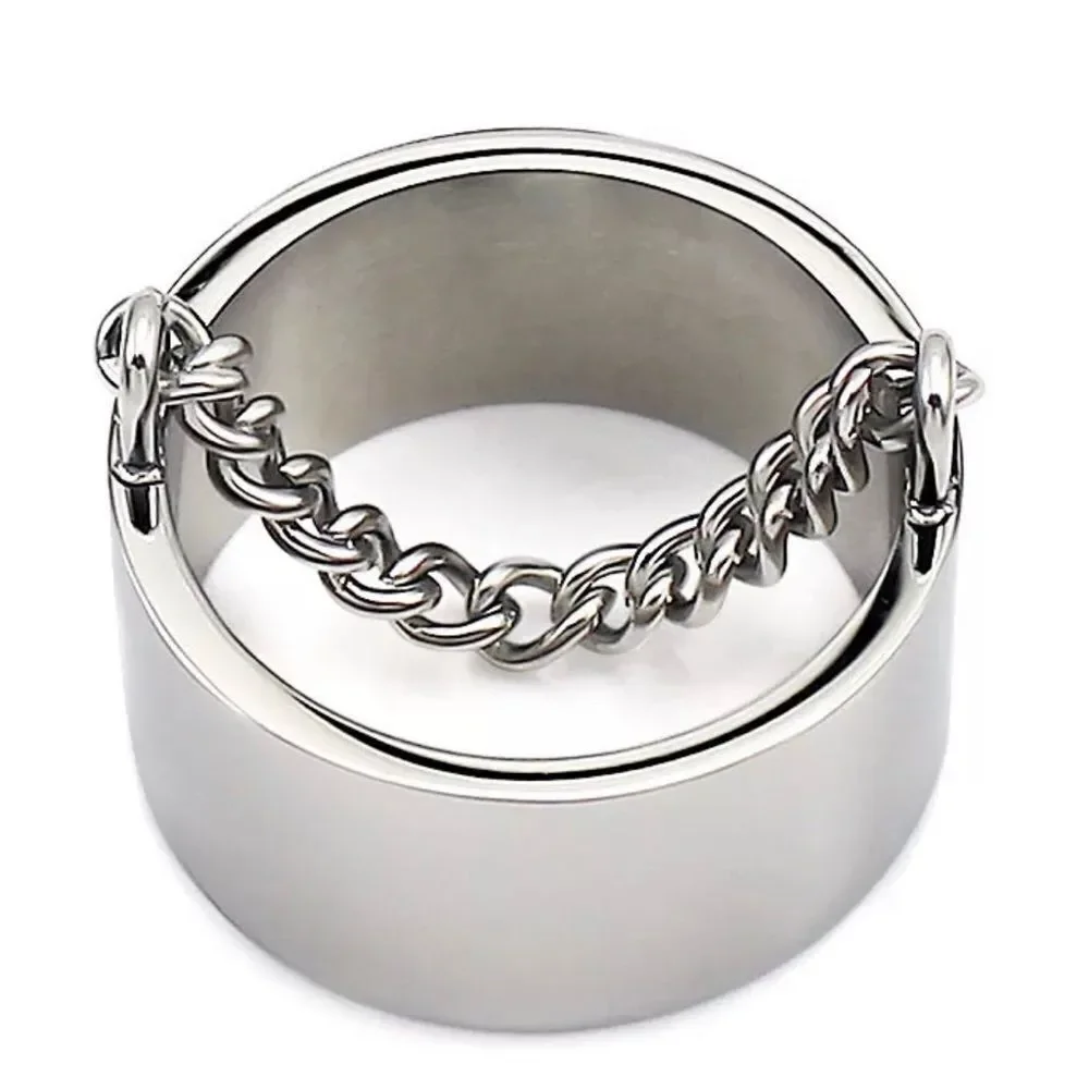 Silver Dangling Curb Chain Wide Stainless Steel Statement Band Ring NEW